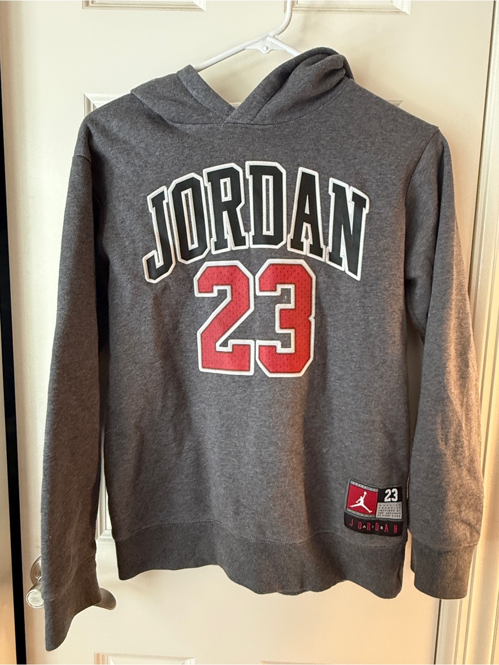Michael Jordan Gray Hoodie with Black Logo and Red 23